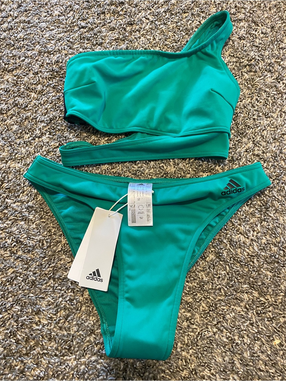 adidas Teal Green Swim Bottoms with Logo Tag